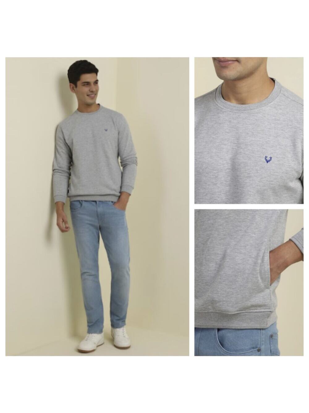 Allen Solly Men's Crew Neck Casual Sweatshirt Heather Gray Size M